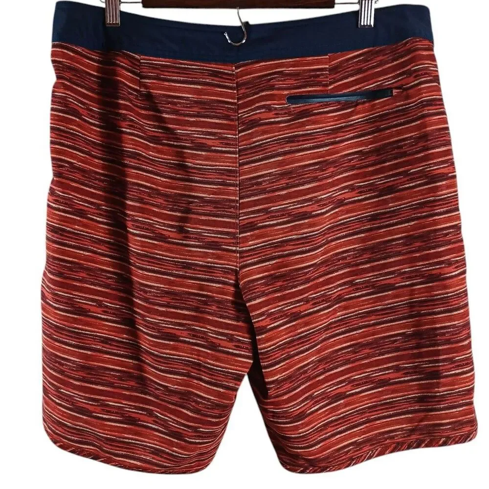 Hollister Men 34 Swim Trunks Board Shorts Red Stripe Drawstring Pocket Surfwear